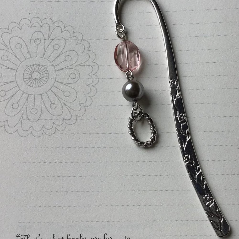 Tibetan Metal‎ Rose Engraved Beaded Hook Bookmark